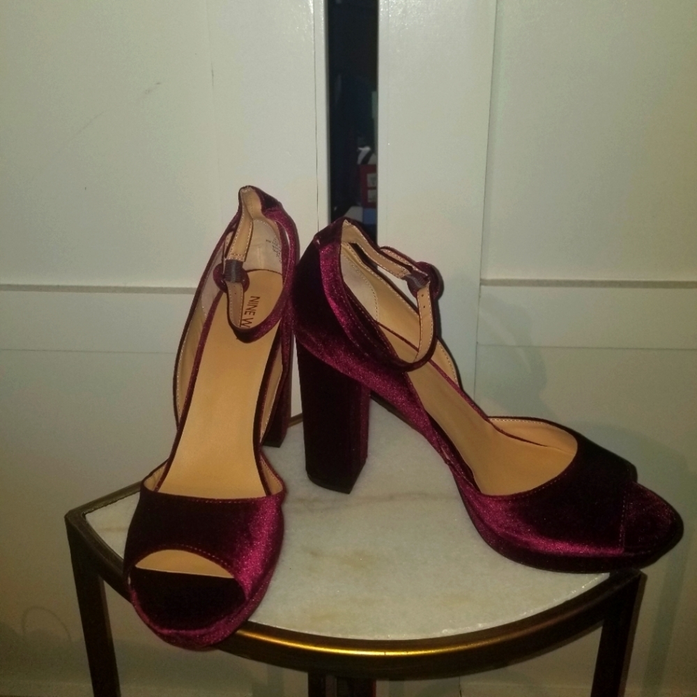 Plum Velvet Block Heels